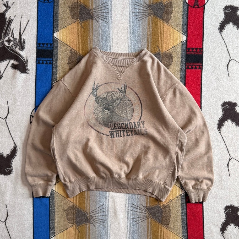 Legendary Whitetails Mens XL Tan Deer Graphic Crewneck Sweatshirt Heavyweight